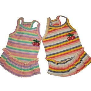 2 PACK STRIPED CHERRY DOG DRESSES